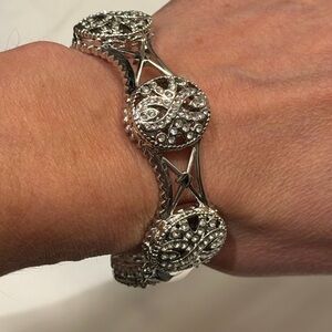 QVC Silver and Diamond Gemstone Bold Bangle Bracelet with Sparkling Accents NWT